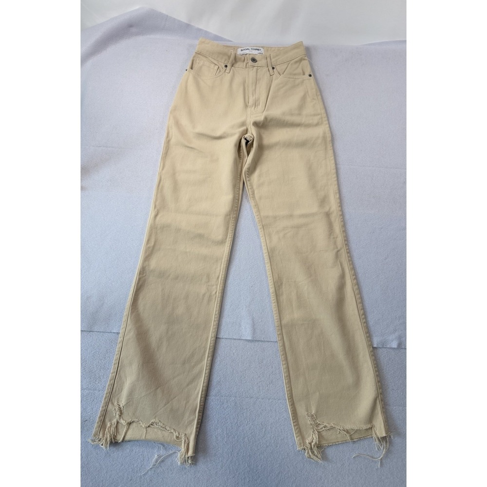 Social Tourist Women's Ultra High Rise Baggy Jeans Tan Distressed W 24R